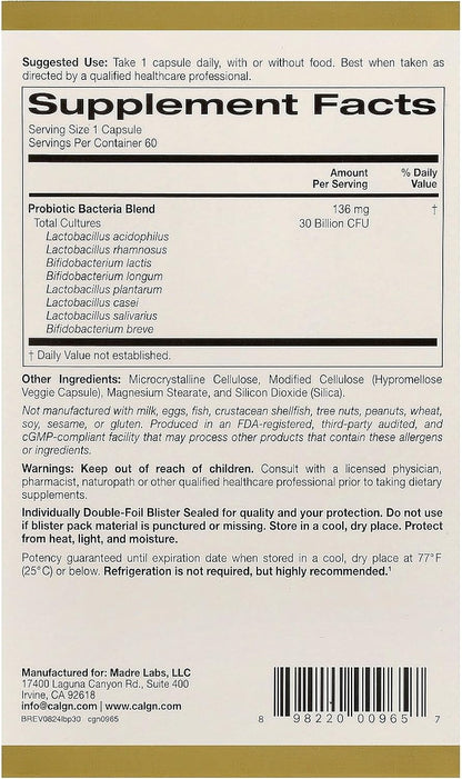 California Gold Nutrition LactoBifÂ® 30 Probiotics, 30 Billion CFU, 60 Veggie Capsules