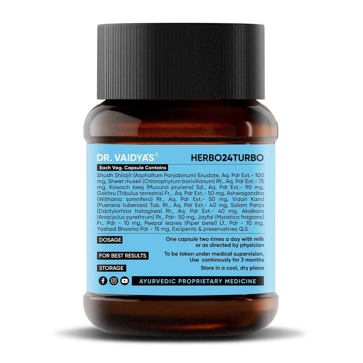 Dr. Vaidyaâ€™s Herbo24Turbo Capsules | Supports Vitality | For Strength, Stamina & Power | Shuddha Shilajit, Safed Musli | Sugar Free | Pure Ayurvedic Extracts | 30 capsules