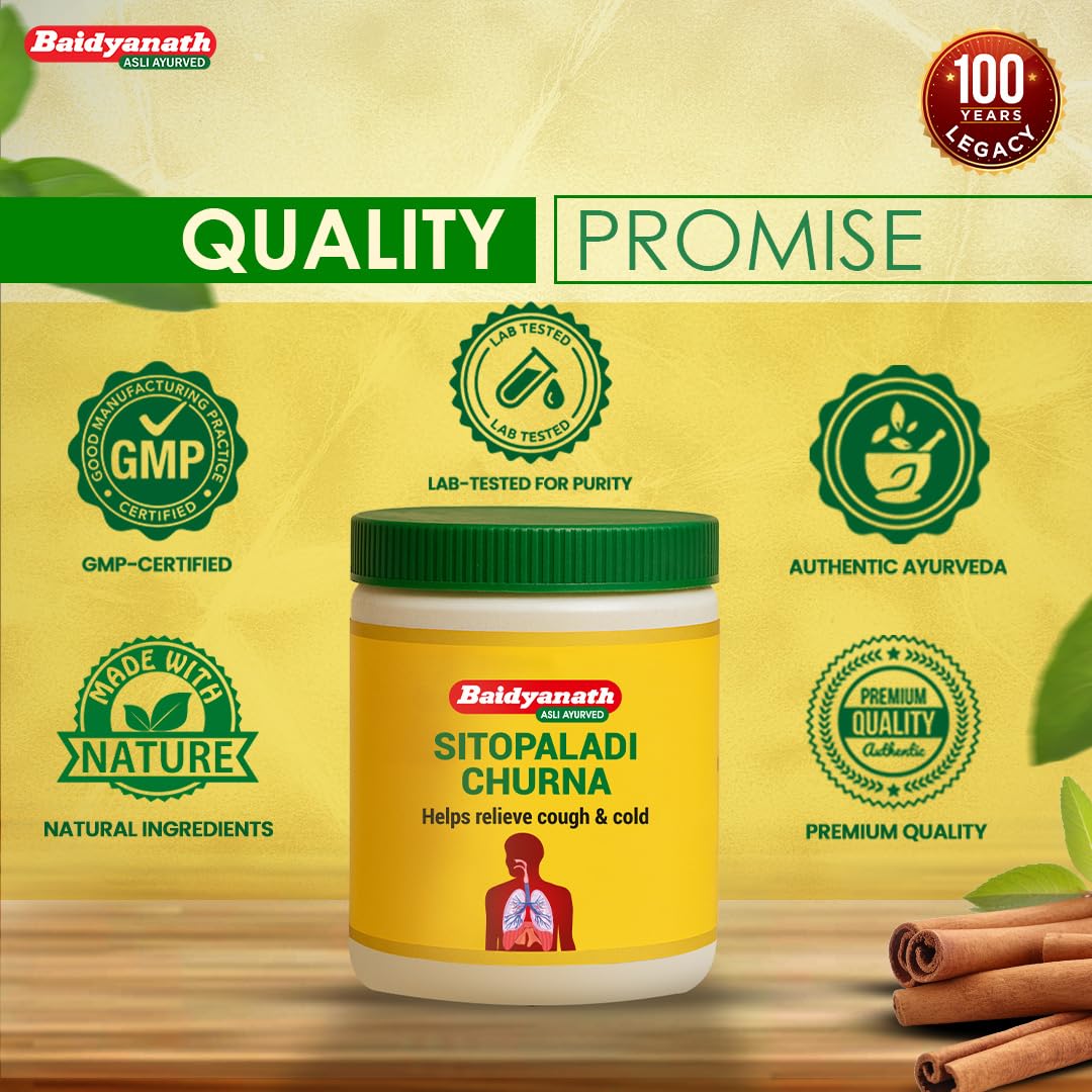 Baidyanath Sitopaladi Churna â€“ 50g | Cough & Cold, Sore Throat & Digestive Wellness | Relief Chest Congestion & Nose Block |
