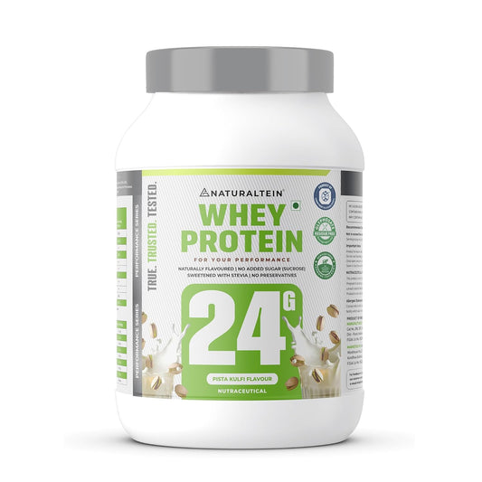 NATURALTEIN Natural Whey Protein â€“ 24g Protein per Serving | Pista Kulfi Flavour | Stevia Sweetened | No Added Sugar | Non-GMO | Soy-Free & Gluten-Free | Super Mixability | 1 kg