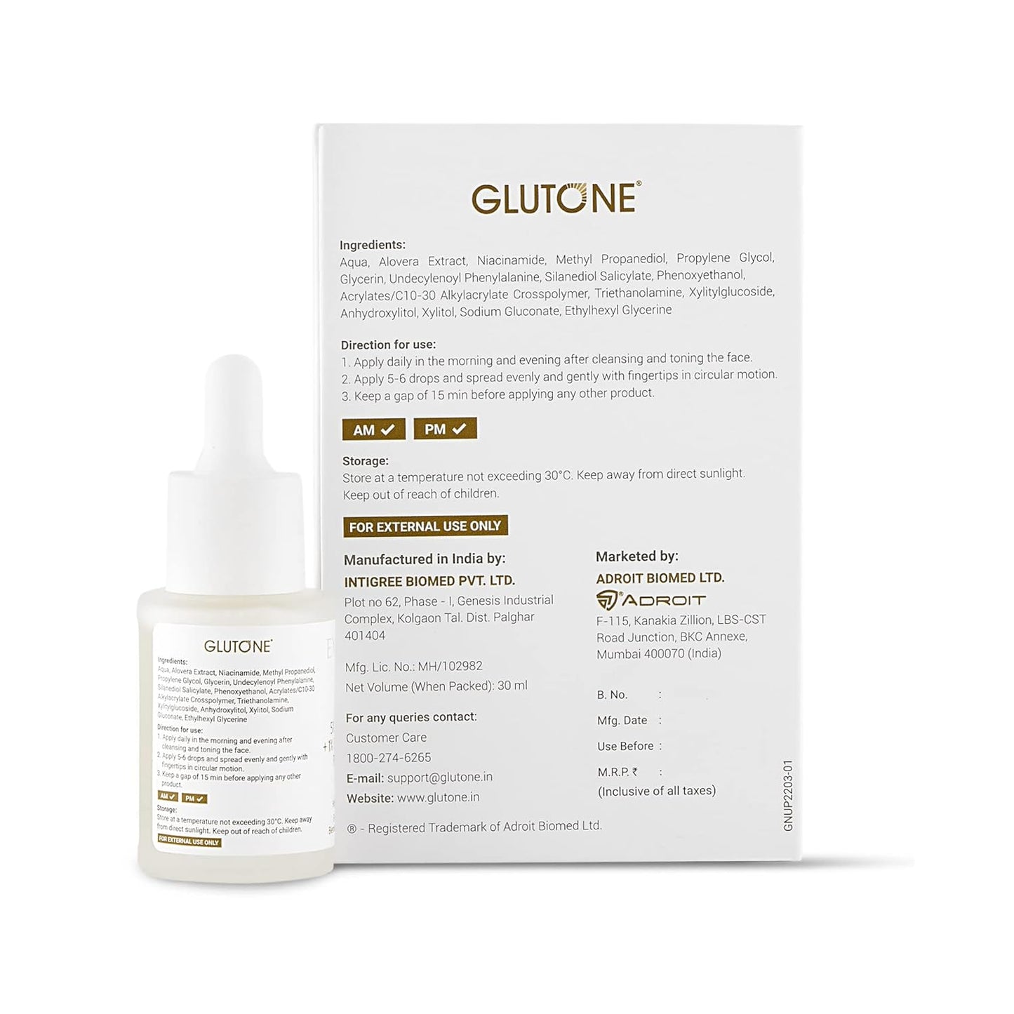 Glutone 5% Niacinamide Serum With 1% Undecylenoyl Phenylalanine For Oil-Free, Spotless & Glowing Complexion | Controls Sebum, Fades Acne Marks & Tightens Enlarged Pores | 30 ml