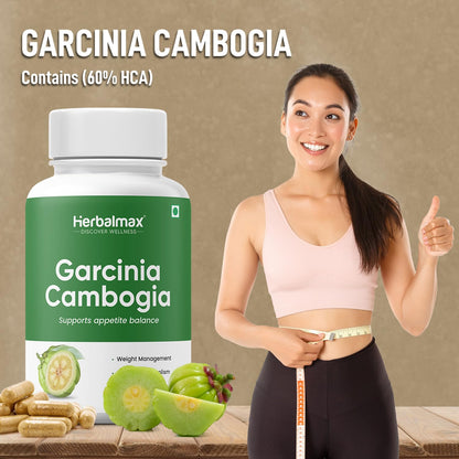 Herbal Max Garcinia Cambogia Capsules â€“ 60 Veg Capsules | 60% HCA & Green Tea Extract | Supports Weight Management, Fat Burning, Digestion & Metabolism