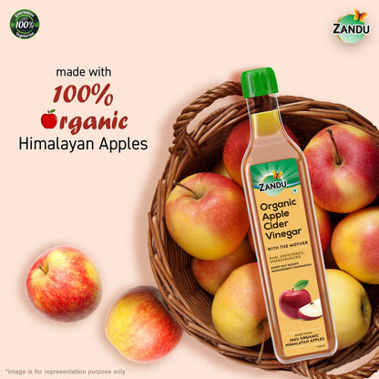 Zandu Organic Apple Cider Vinegar with Mother | Scientifically Tested | Raw, Unfiltered, Unpasteurized | Supports Healthy Weight & Digestion | 100% Organic Apples | 500ml
