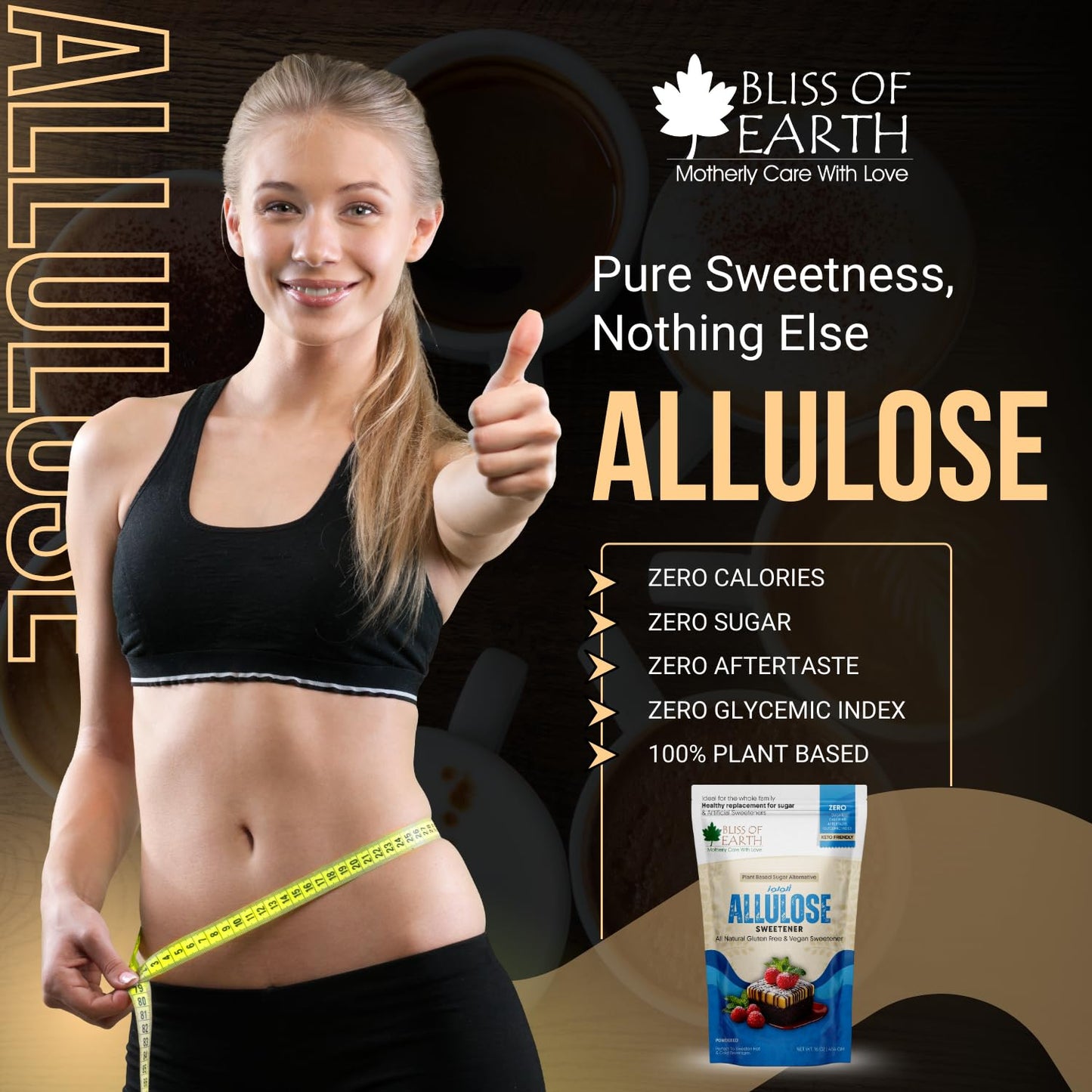 Bliss of Earth Allulose Sweetener 1 lb (454g) Zero Calorie Keto Sweetener | Natural Sugar Substitute | Zero Glycemic Allulose Powder | Non-GMO, Vegan | Ideal for Baking & Beverages