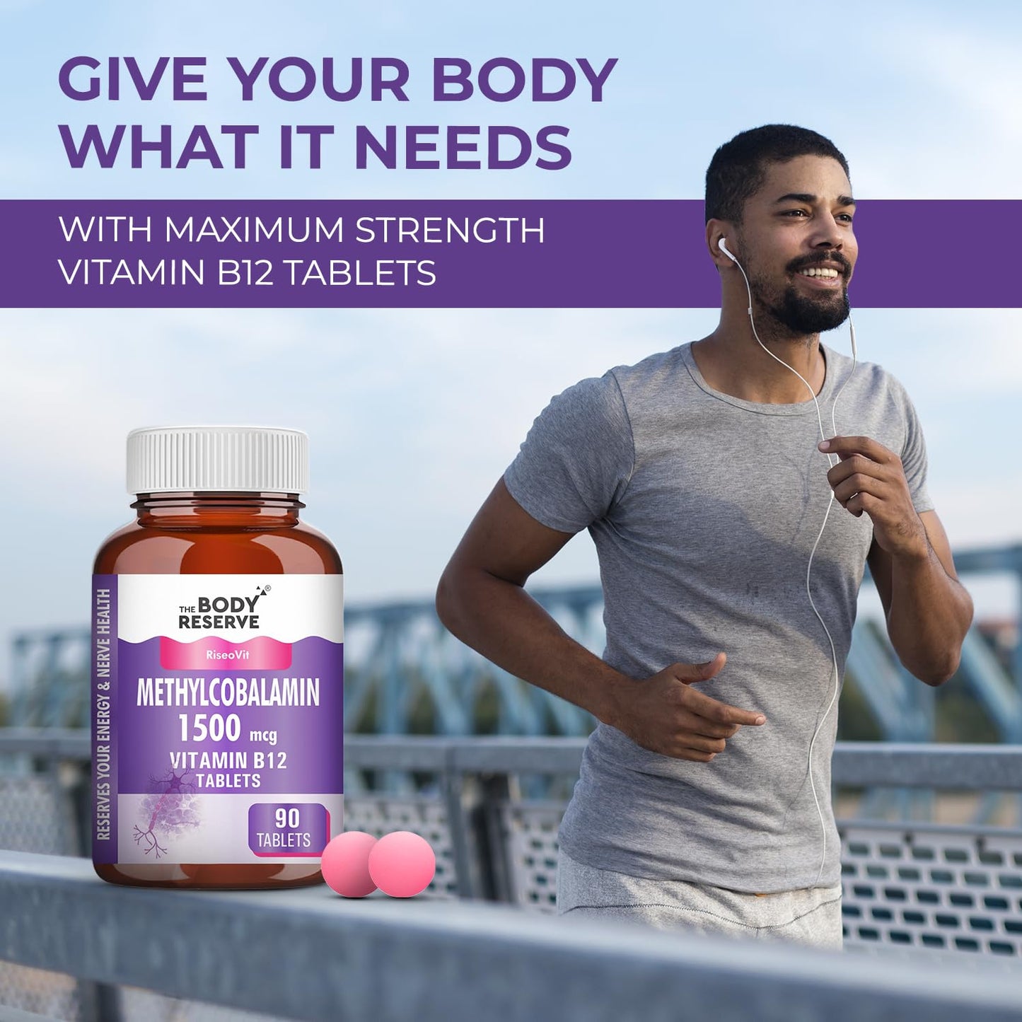 THE BODY RESERVE Vitamin B12 Tablets 1500 mcg as Methylcobalamin Vitamin B12 Supplements for Men & Women -90 Veg tablets (3 Months Supply Pack)