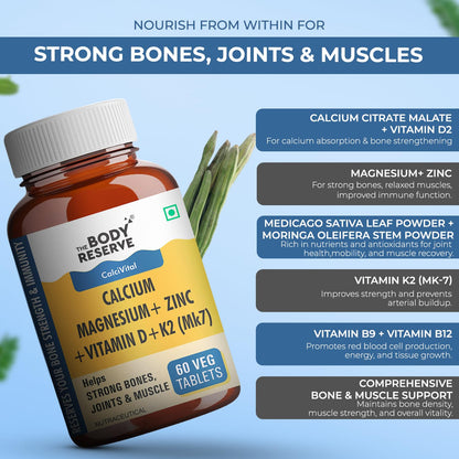 The Body Reserve Calcium Tablets For Women & Men- 60 Tablets, Calcium Magnesium & Zinc Supplements For Man With Calcium Citrate, Vitamin K2, MK7 & Vitamin B12 To Support Joints And Bone Health