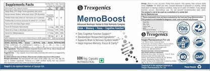 Trexgenics Nootropic Memoboost Max High Strength Advanced Natural Herbs & Vitamin Complex 60 Veg. Capsules(1)