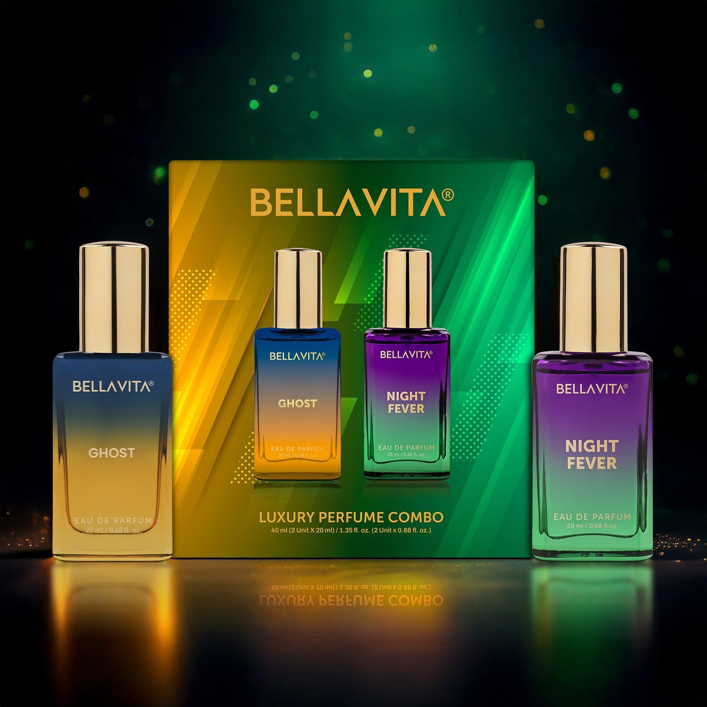 BELLAVITA Ghost & Night Fever | Long Lasting 2x20ml EDP Perfume for Man and Woman | with Bergamot, Cedarwood | Premium Unisex Fragrance for Men and Women