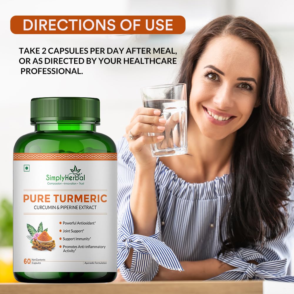 Simply Herbal 800 MG Turmeric Curcumin & Piperine Extract Capsules for Immunity | Immunity Boosters Capsule for Adults | Good for Skin & Joint Pains | Natural and Pure Curcuminoids Capsule, Pack of 1
