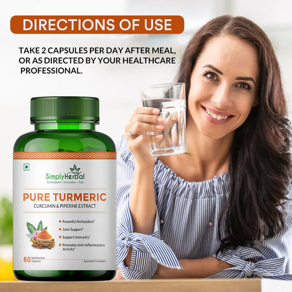 Simply Herbal 800 MG Turmeric Curcumin & Piperine Extract Capsules for Immunity | Immunity Boosters Capsule for Adults | Good for Skin & Joint Pains | Natural and Pure Curcuminoids Capsule, Pack of 1