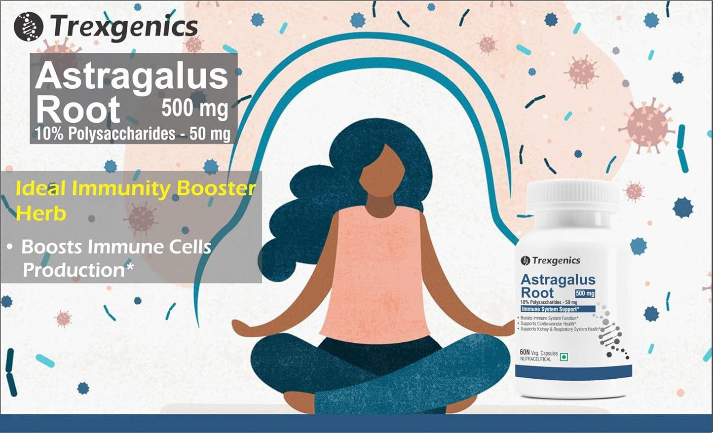 Trexgenics ASTRAGALUS 10% Polysaccharides 500 mg Immunity VEGAN & NON-GMO (60 Veg. Capsules) (Pack of 1)