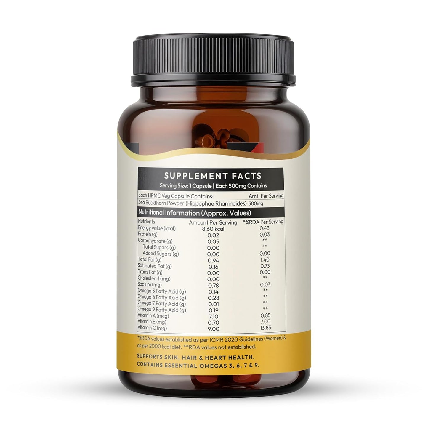 Wellwith Sea buckthorn Berry Powder Capsules â€“ 60 Vegan Caps |Sea buckthorn capsules rich in Natural Vitamin C for Skin Glow & Collagen Boost | Pack of 1