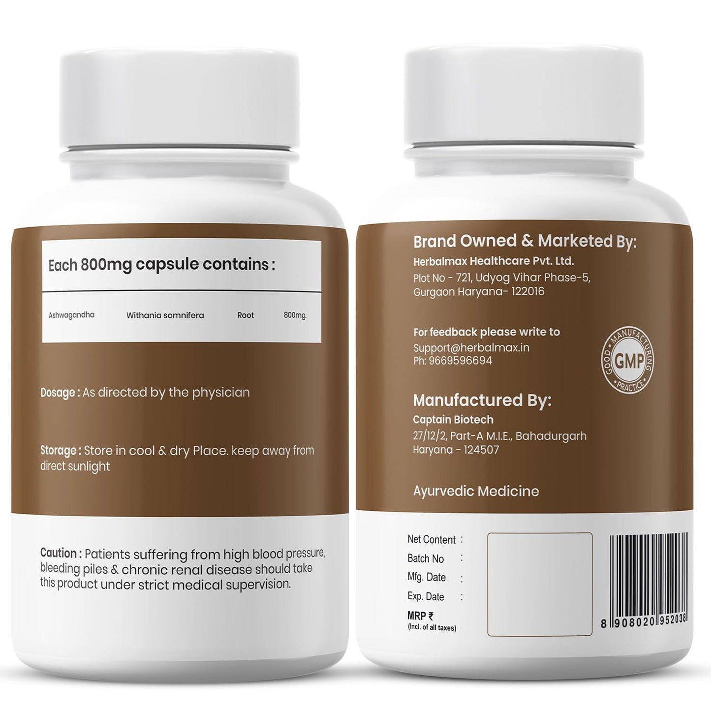 Herbal Max Ashwagandha General Wellness Capsules â€“ 30 Veg Capsules 800mg | Ayurvedic Supplement for Stress Relief, Performance, Immunity & Energy