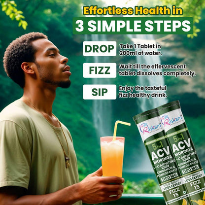 ACV Moringa 5 in 1 formula Effervescent Tablets | 15 Tablets, Pack Of 1 | With L-Carnitine Pomegranate & Cinnamon | Supports Fat Burn | Weight Loss Drink for Women, Men