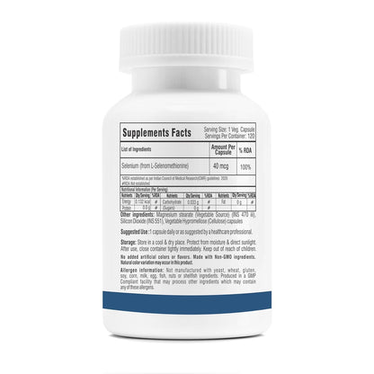Trexgenics SELENIUM 40 mcg from L-Selenomethionine Pharmaceutical USP grade Chelated Multi-Action Antioxidant for Thyroid, Cardiovascular, Prostate, Hair Growth Support (120 Veg. Capsules)