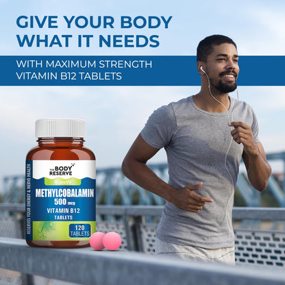 THE BODY RESERVE Vitamin B12 Supplements Methylcobalamin 500 Mcg Tablets | Active For Men & Women 120 Veg (4-Month Supply)