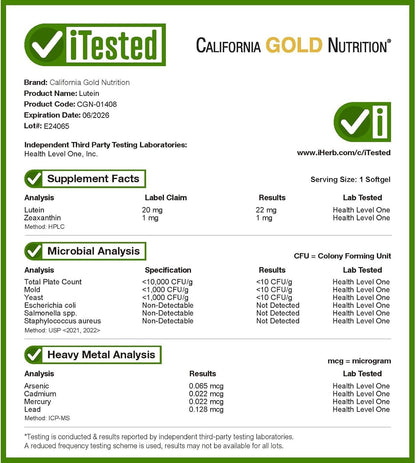California Gold Nutrition Lutein with Zeaxanthin from Marigold Extract, 60 Veggie Softgels