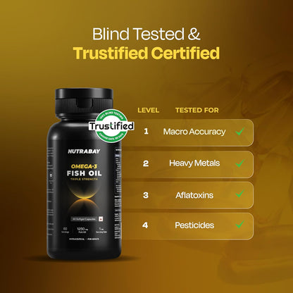 Nutrabay Pro Fish Oil Omega 3 (Triple Strength) - 1000mg for Adults, Capsules 60 Count