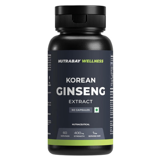 Nutrabay Wellness Korean Ginseng Extract (Panax Ginseng) - Support Vitality, Stamina, Energy, Mental Health & Performance - 400mg, 60 Veg Capsules