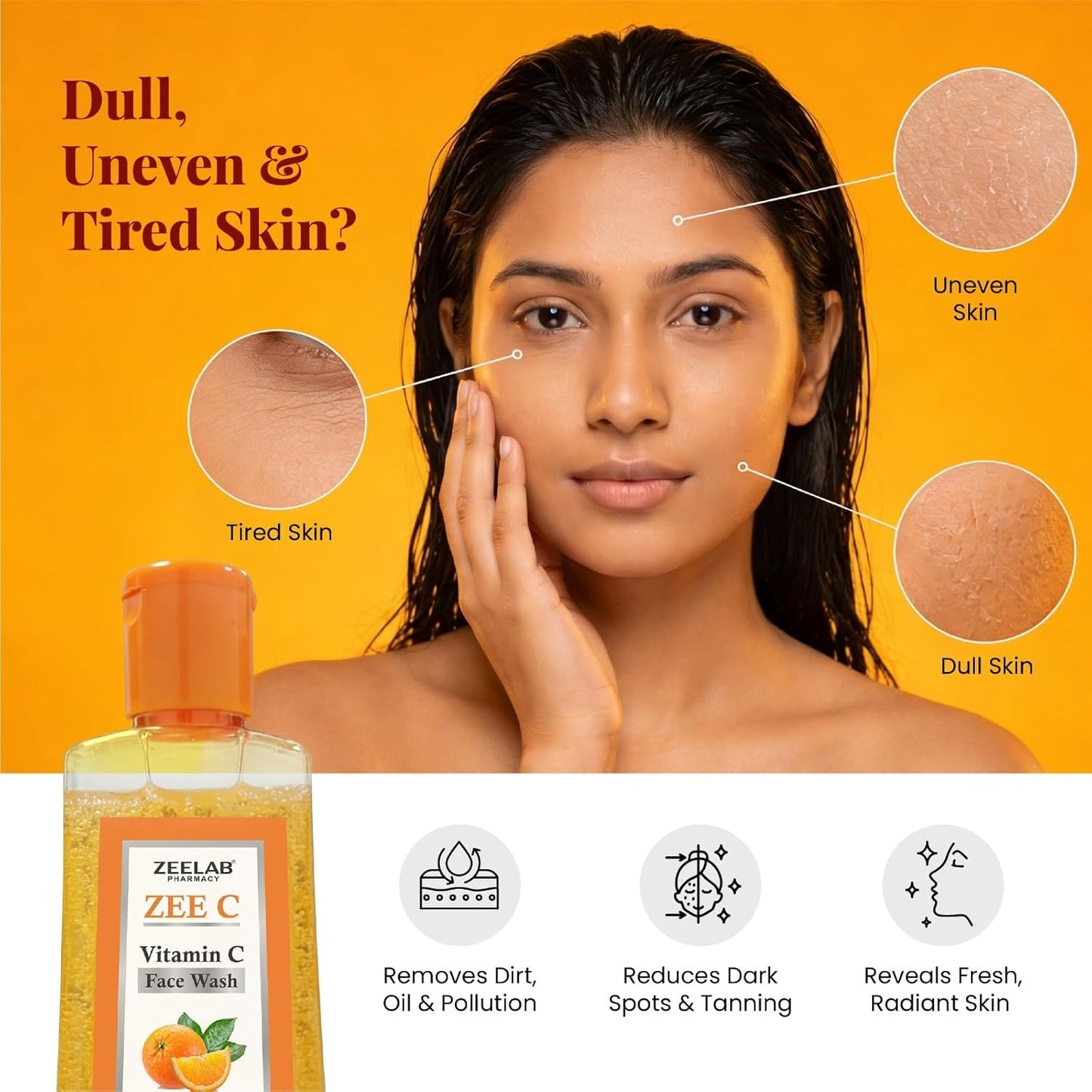 Zeelab ZEE-C Vitamin C Face Wash 200ml | Brightening Face Cleanser with Niacinamide, Aloe Vera, Licorice & Mulberry Extract | Helps Reduce Dullness, Dark Spots & Excess Oil | Gentle Daily Face Wash for Oily, Normal & Combination Skin
