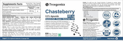 Trexgenics CHASTEBERRY 0.5% Agnuside 400 mg Reproductive System Health, Menopause, Menstrual Cycle, Prolactin & PCOS Support VEGAN & NON-GMO (60 Vcaps) (Pack of 1)