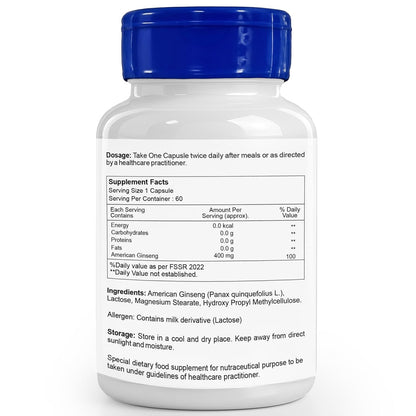Healthvit American Ginseng 400mg (2% Ginsenosides) | Supports Brain Function, Boosts Immunity, Energy & Memory | Vegan & Gluten Free | 60 Capsules