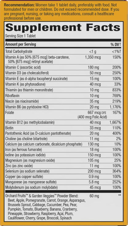 Nature's Way Alive! Ultra Multivitamin for Women, Complete Daily Women's Vitamins, High Potency Formula, Promotes Energy Metabolism and Muscle Function*, Vitamin A, C, D, Methylated B12, 60 Tablets