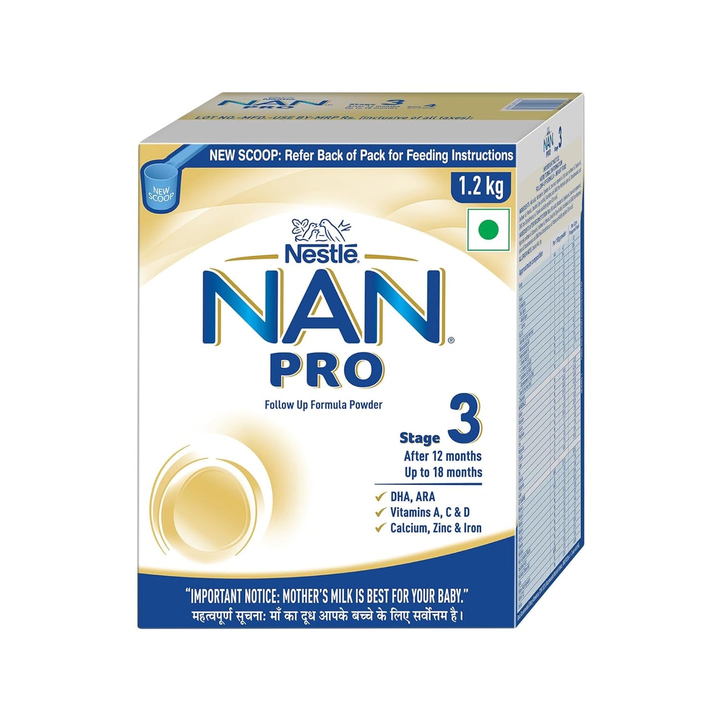 NestlÃ© NAN PRO 3 Follow-Up Formula-Powder After 12 months, Up to 18 months, Stage 3, 1.2 Kg, 3 x 400g Pouch in Box