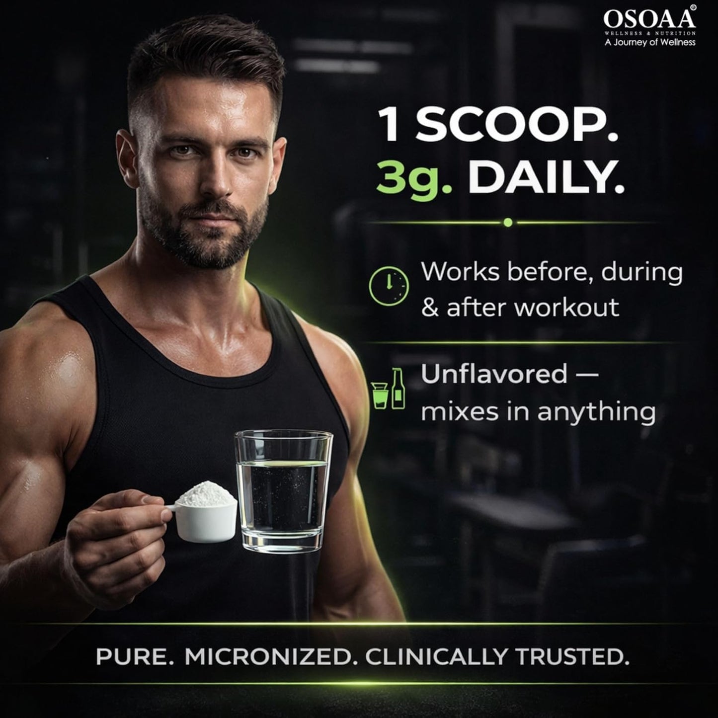 OSOAA 100% Creapure from Germany, Micronized Creatine Monohydrate Powder - 250g | 3g Creatine/Serving | Pre/Post Workout Supplement for Muscle Repair & Recovery | Supports Athletic Performance & Power