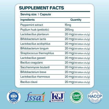 ZEROHARM Gut Army Probiotics & Prebiotics | Psyllium Husk, Lactobacillus Acidophilus, Vitamin C & Zinc | Immunity and Gut Health Supplement | Promotes Natural Gut Health & Digestion | 60 Veg Capsules
