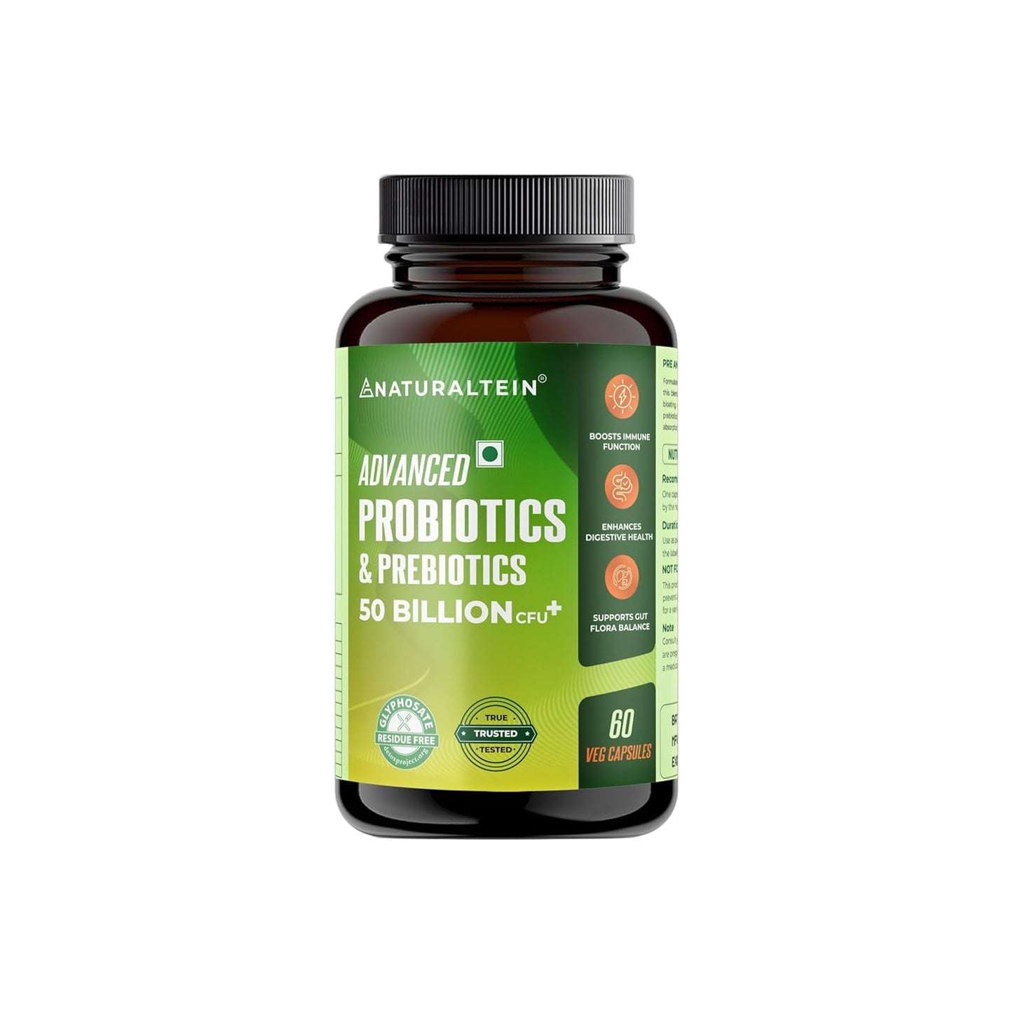 NATURALTEIN Advanced Probiotics & Prebiotics â€“ 50 Billion CFU | 60 Veg Capsules | Supports Gut Flora Balance, Digestion, Immunity & Nutrient Absorption | 9 Strain Probiotic Formula