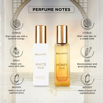 Bella Vita Luxury White Oud & Honey Oud | Long Lasting Perfume | Perfume for Man & Woman | EDP 2x20ml | Honey, Lemon & Patchouli | Premium Fragrance