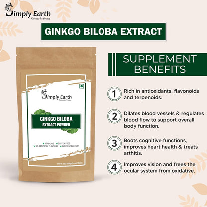 Simply Earth Power & Focus Combo: 50g Pure Tongkat Ali Root Powder (100:1 Extract) + 100g Ginkgo Biloba Powder - Herbal Blend for Stress Tolerance, Brain Health and Strength