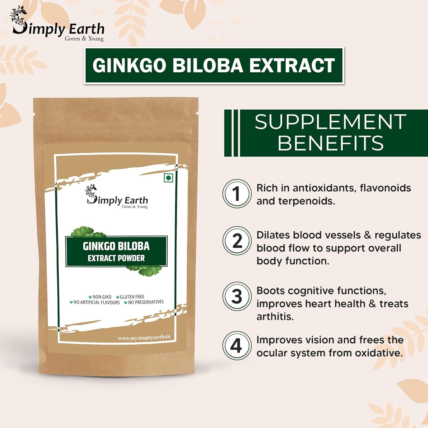 Simply Earth Cognitive Support Combo - Extra Strength Ginkgo Biloba (100g) & Red Panax Ginseng (100g) - Pure Organic Herbal Powder for Mental Clarity and Vitality
