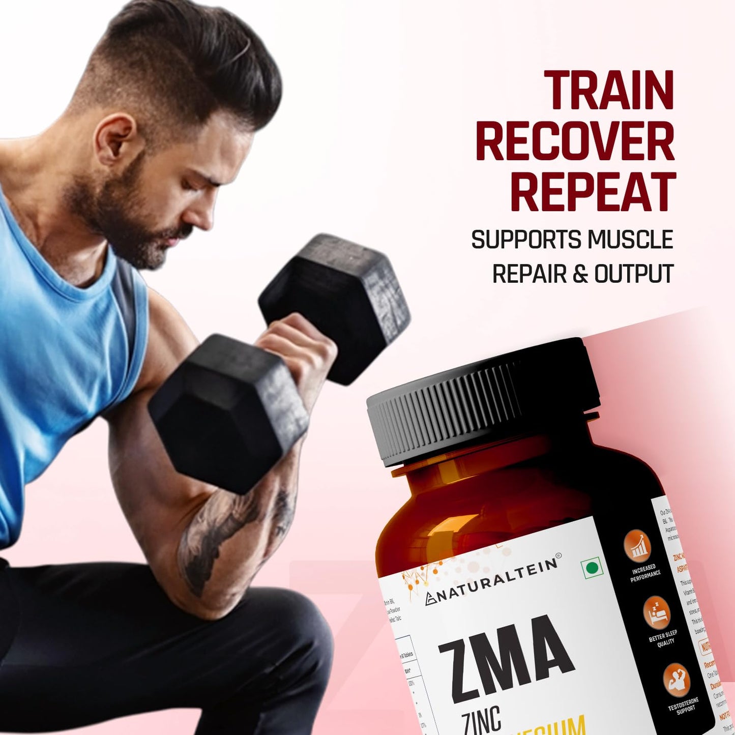 NATURALTEIN ZMA Tablets â€“ Zinc Magnesium Vitamin B6 Supplement | 30 Veg Tablets | Sports Recovery & Daily Performance | Muscle Strength, Better Sleep & Faster Recovery