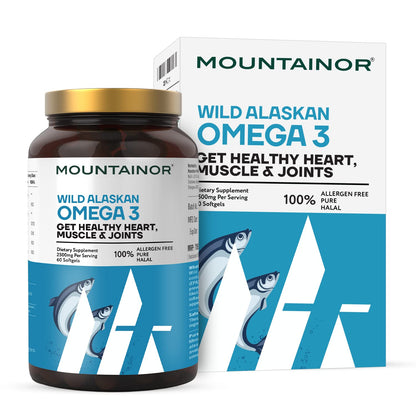 MOUNTAINOR Omega 3 Fish Oil 2500MG Triple Strength Contains - 1100mg EPA & 700mg DHA Per Serving Purified & Mercury Free with No Fishy Burps for Heart, Brain & Joint Health (60 Softgels)