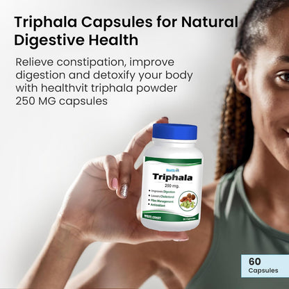 Healthvit Triphala Capsules | Herbal Digestive Aid | Constipation Relief Medicine - Natural Triphala for better bowel movement | 60 Capsules