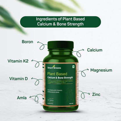 Plant Based Calcium & Bone Strength with Calcium, Magnesium, Zinc, Boron, Vitamin K2, Vitamin D & Amla â€“ 60 Tablets