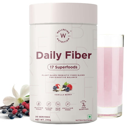 Wellbeing Nutrition Daily Fiber Powder | Weight Management, Manages Sugar Control, Bloating, Constipation & Acidity Relief | Organic Prebiotic Digestive Fiber Supplement | 30 Servings