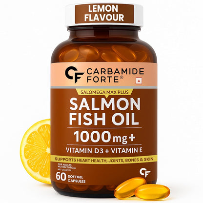 Carbamide Forte Salmon Omega 3 Fish Oil Capsules | Salmon Fish Oil Omega 3 Capsule 1000mg For Men & Women | Omega3 Fishoil Supplement For For Heart, Joints, Bones & Skin - 60 Softgels