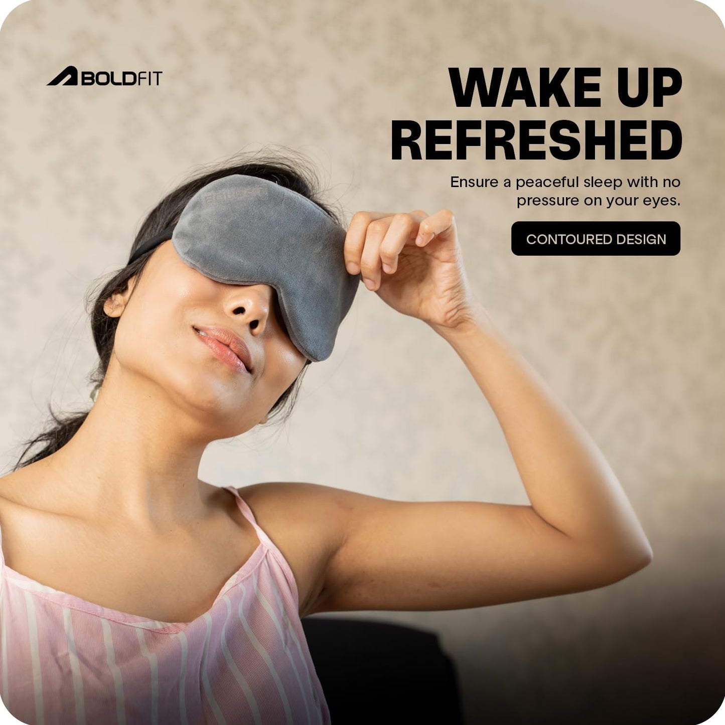 Boldfit Eye Mask for Sleeping with Adjustable Strap Super Soft Sleeping Mask Blind Fold for Comfortable Sleep Travelling Sleep Mask Pad for Girls Sleeping Eye Mask Blind Folds for Sleeping - Grey