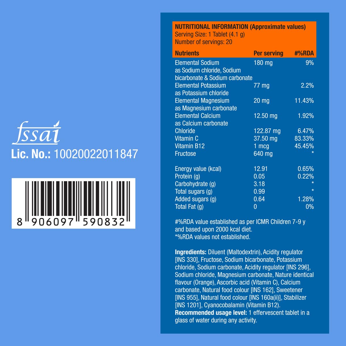 Fast&Up Reload (5 Litres) Low Sugar energy drink for Instant Hydration - 20 Effervescent Tablets with all 5 Essential Electrolytes + Added Vitamins - Certified Electrolytes Drink - Orange flavour