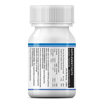 INLIFE Zinc Complex Capsules with Zinc Picolinate & Gluconate with Copper Gluconate | Supports Immune & Skin Health | Helps in Digestion for Men & Women | Veg. Capsules (Pack of 1)