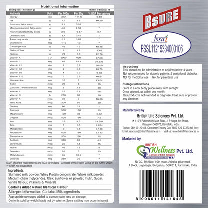 Bsure - For a Life Without Health Limits | Complete Balanced Nutritional Supplement for All Ages | Immunity Booster with 3 Vital Antioxidants & 28 Nutrients | Gluten-Free | Vanilla Flavour | 400g