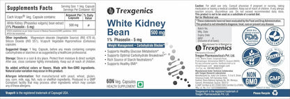 Trexgenics WHITE KIDNEY BEAN 1% Phaseolin 500 mg Carbohydrate Blocker, Weight Management VEGAN & NON-GMO (60 Veg. Capsules) (Pack of 1)
