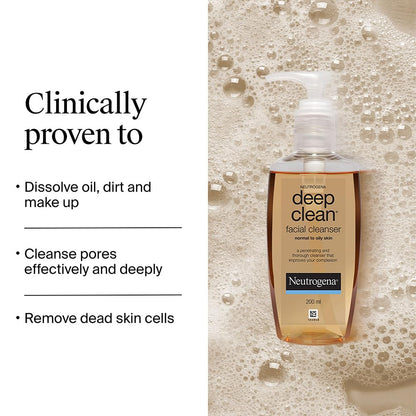 Neutrogena Deep Clean Gentle Facial Cleanser | 2x Glycerin & Cleansing Agent | Alcohol-Free | Dermatologist Tested | Normal to Oily Skin | For Men and Women | 200ml