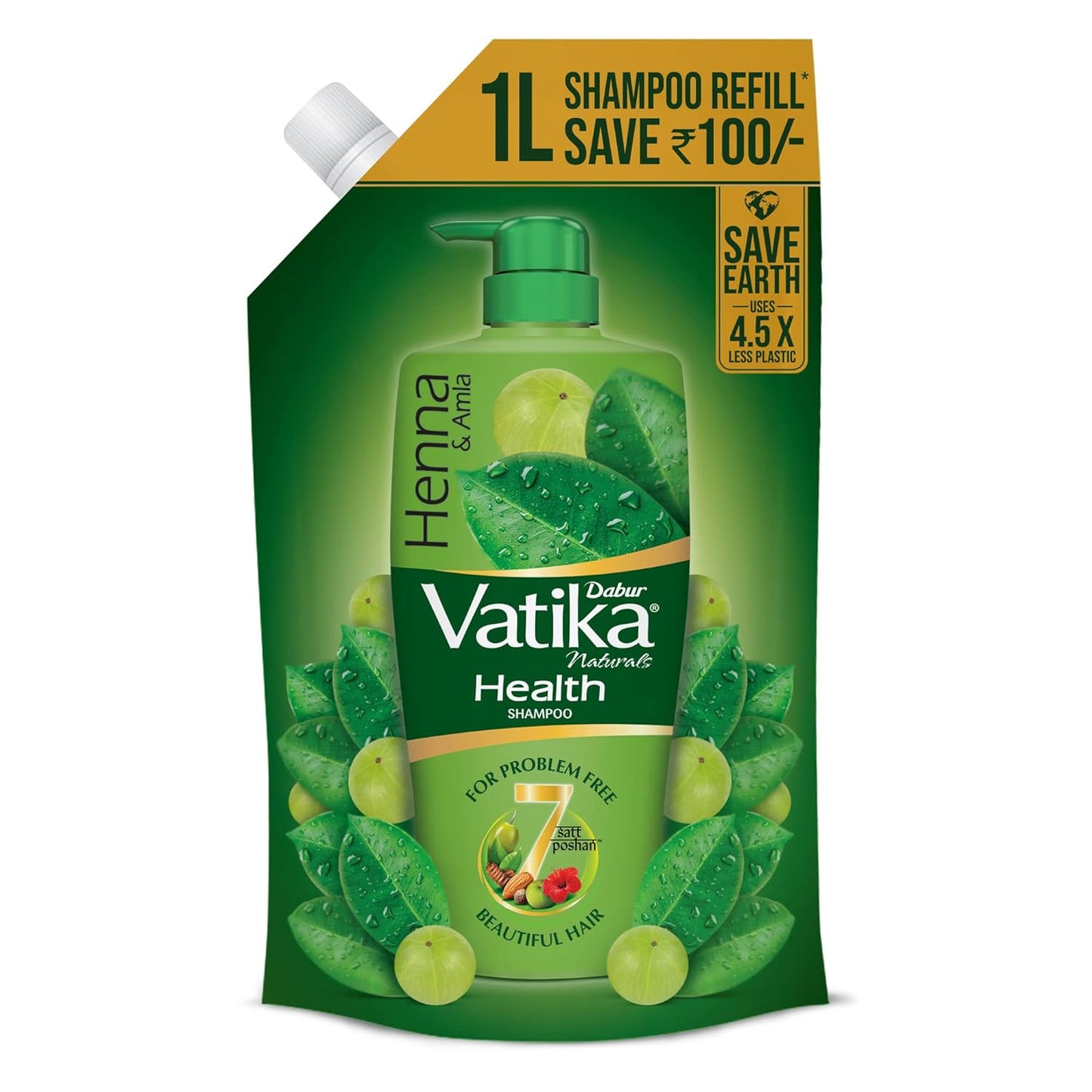 Dabur Vatika Health Shampoo with Henna & Amla for Problem Free Hair - 1L Pouch