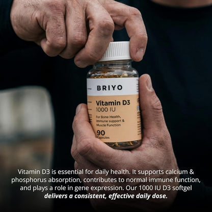 Briyo Vitamin D3 1000 IU-For Bone Health, Muscle Function And Immune Support Strength Immune System Softgel Better Energy For Healthy And Strong For Men/Women