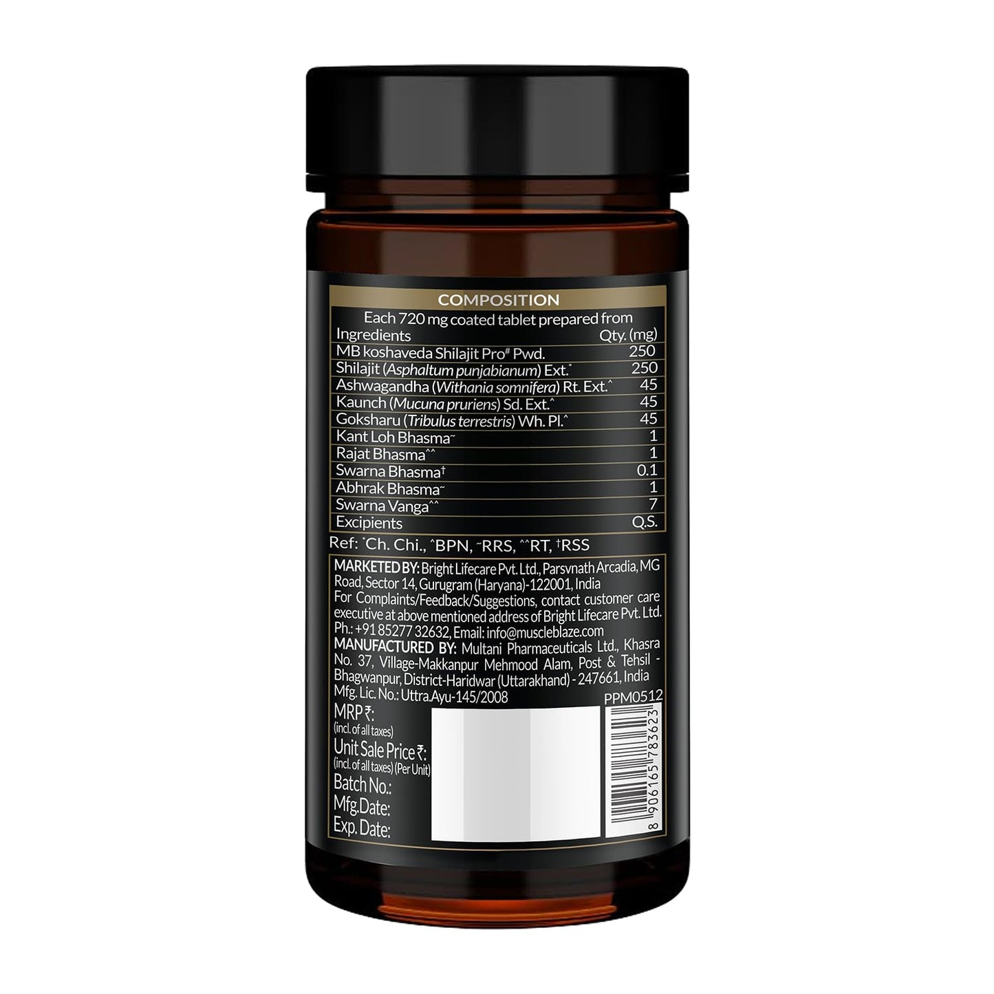 MuscleBlaze Koshaveda Shilajit Pro Gold by (60 Tablets) | Fortified with 24 Carat Gold, Shilajit, Ashwagandha & Gokshura | For Strength, Stamina & Recovery