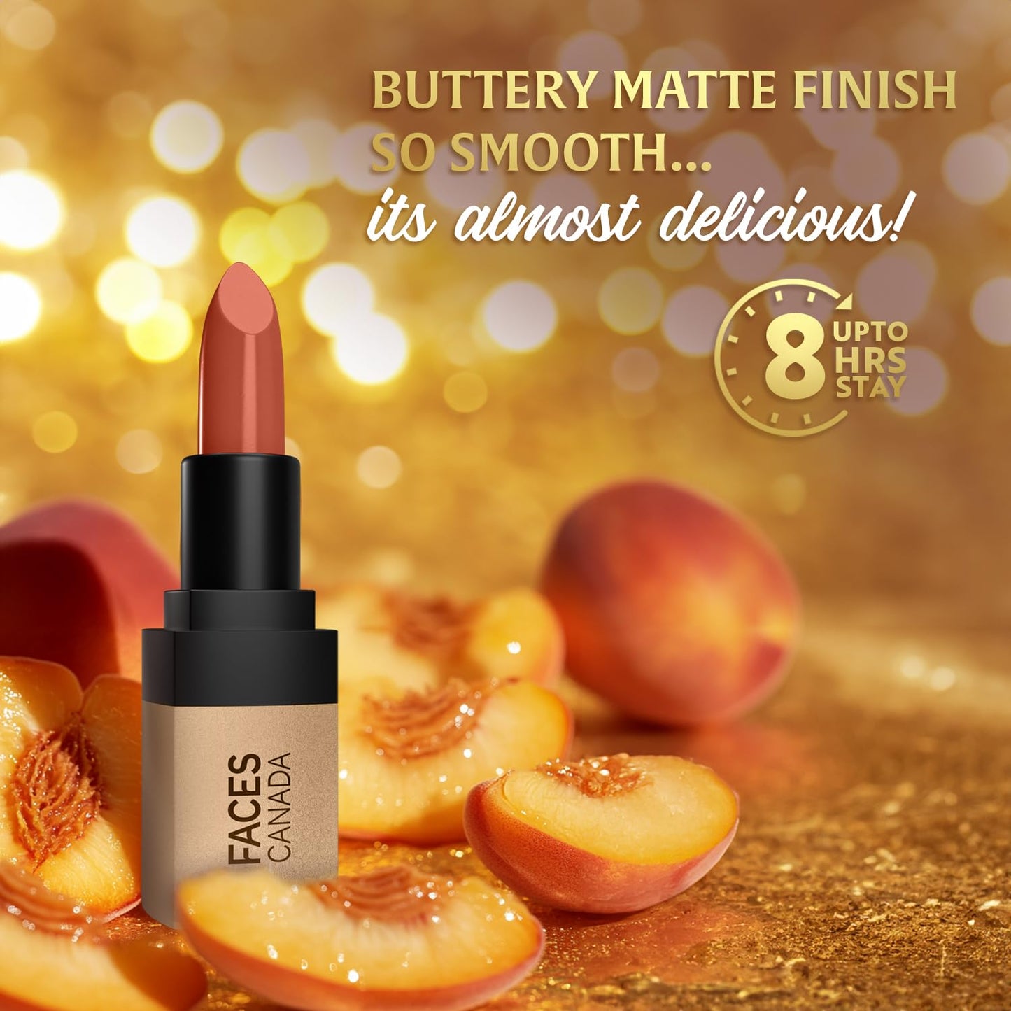 FACES CANADA Comfy Matte Velvet Touch Lipstick - Peach Cobbler 07, 4.2g | Velvety Matte Finish | 8HR Longstay | Intense Colour | Hydrating Lips | Smooth Application